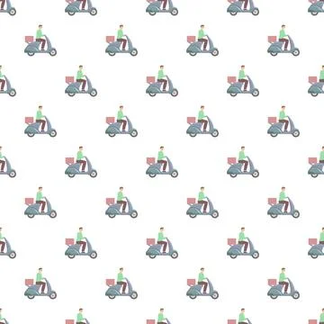 Courier workers delivering packages on scooter seamless pattern Stock Illustration