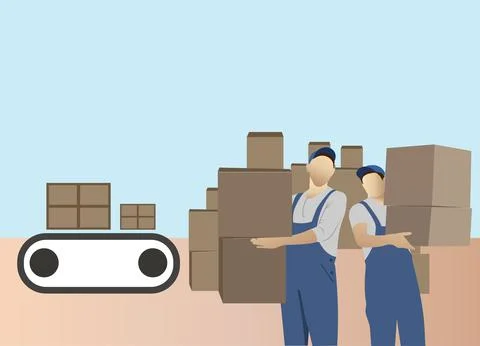 Couriers hold boxes in their hands. Parcel delivery service. Stock Illustration