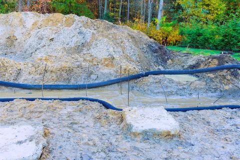 In course of building construction, preparation ground foundation to Foto stock