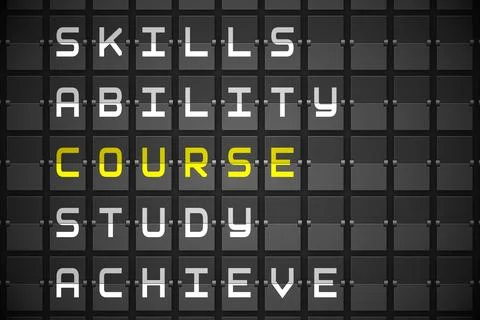 Course buzzwords on black mechanical board 스톡 일러스트