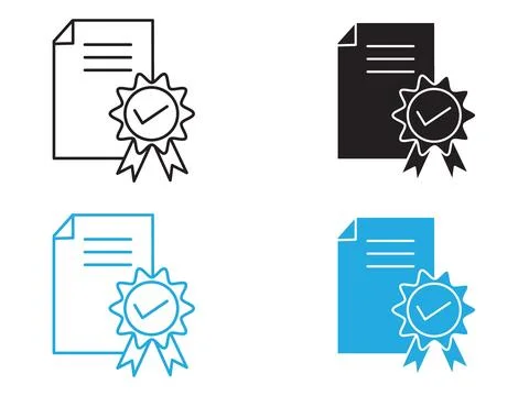 Course completion certificate icon black and white vector outline sign Stock Illustration