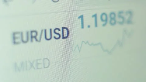 Course EUR - USD. Financial data in the form of digital prices on a laptop Stock Footage