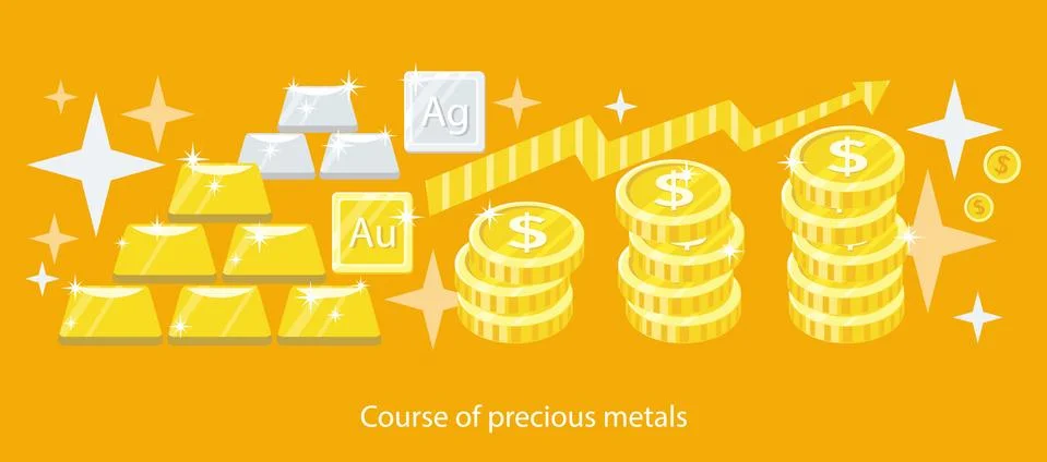 Course of Precious Metals Flat Design Stockillustratie