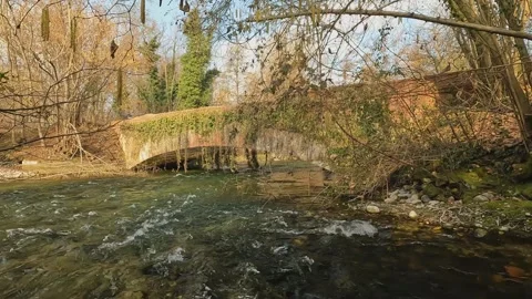 The course of the Ticino River which passes under an ancient Roman bridge Stock Footage 321713382