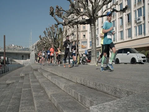 Courses des Ponts, Running competition in Geneva, slow motion. 库存影片 74452312