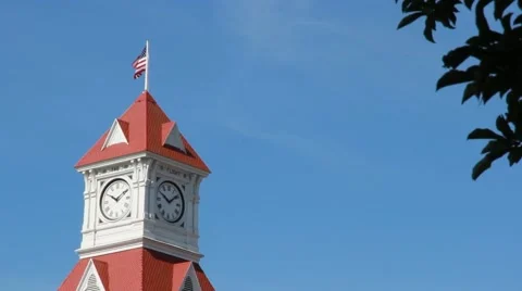 Court house tower clock flag Stock Footage 40518656