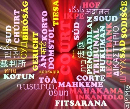 Court multilanguage wordcloud background concept glowing Stock-Illustration