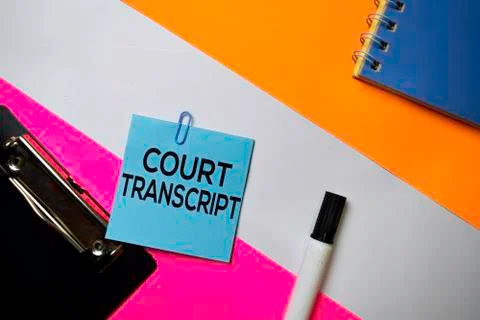 Court Transcript text on sticky notes with color office desk concept 스톡 사진