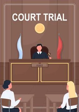Court trial poster flat vector template Stock Illustration