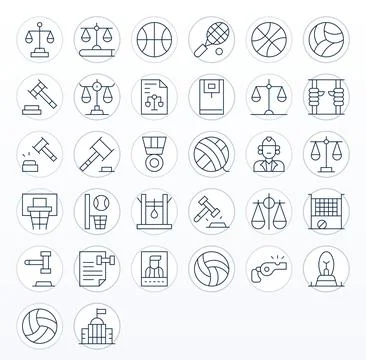 Court Vector Icon Set with 32 Thin Line High Resolution Display Perfect Gra.. Stock Illustration
