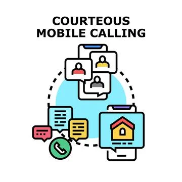 Courteous mobile calling for online communication etiquette Stock Illustration