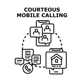 Courteous mobile calling for online communication etiquette Stock Illustration