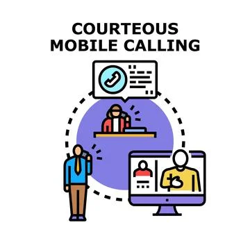 Courteous mobile calling representing communication etiquette concept Stock Illustration