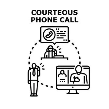 Courteous phone call client communicating support strategy Stock Illustration