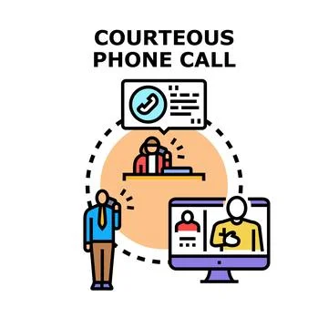Courteous phone call client communicating support strategy Stock Illustration