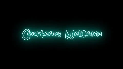 'Courteous Welcome' text animation with neon glow line. Stock Footage 282576981