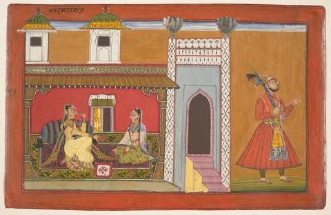 A Courtesan and Her Lover Estranged by a Quarrel: Page from a Rasamanjari s.. Stock Photos