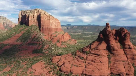 Courthouse Bluff and Bell Rock in Sedona Arizona, 4k drone shot, aerial footage Stock Footage 283139467