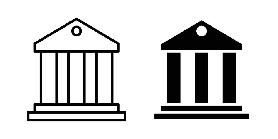 Courthouse icon linear versions pack on white background Stock Illustration