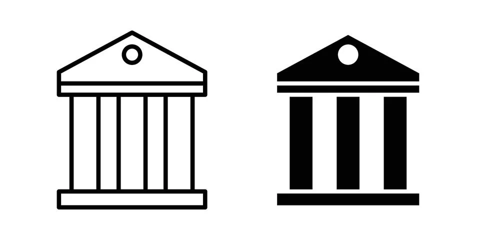 Courthouse icon linear versions pack on white background Stock Illustration