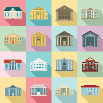 Courthouse icons set, flat style Ilustración de archivo