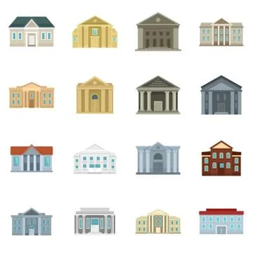Courthouse icons set, flat style Ilustración de archivo