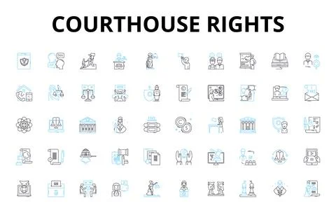 Courthouse rights linear icons set. Advocacy, Litigation, Due process, Civil Stock Illustration