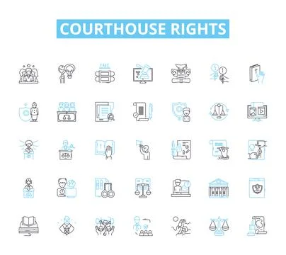 Courthouse rights linear icons set. Advocacy, Litigation, Due process, Civil Stock Illustration