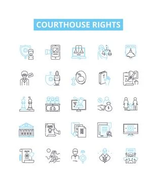 Courthouse rights vector line icons set. Lawyer, Garnishment, Due, Process Stock Illustration