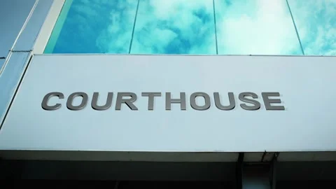 Courthouse Sign on Modern Building with Cloud Reflection on Windows Glass Stock Footage 303556032