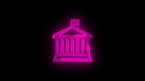 Courthouse stroke icon glowing neon pink color animation Stock Footage 289399301