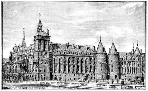Courthouse, vintage engraving. Illustrazione stock