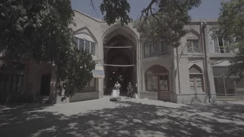 Courtyard Activity in Tabriz Grand Bazaar with Camera Pan (RAW COLOR) Stock Footage 331592447