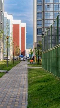 Courtyard in an apartment complex Stock Photos