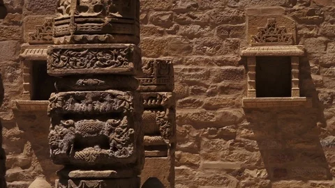 Courtyard with artistic pillars Stock Footage 99894988