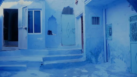 Courtyard in the blue city in morocco Stock Footage 223334765