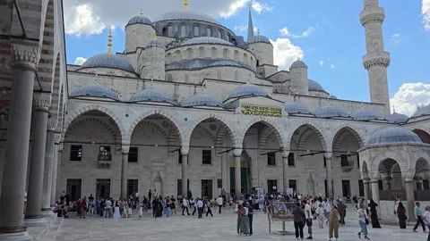 Courtyard of the Blue Mosque (Sultan Ahmed Mosque) in Istanbul Stock Footage 345598747