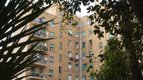 Courtyard building  trees Stock Footage 127175783