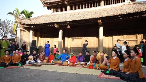 Courtyard of communal house with a stage Stock Footage 87488257