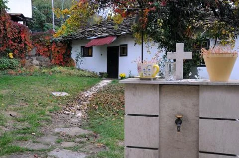 Courtyard in the fall in bulgaria Stock Photos