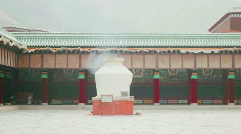 Courtyard of the Grand Sutra Hall of Labrang Monastery, Xiahe, China Stock Footage 55770703