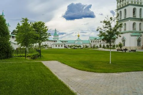 Courtyard of a historic cathedral complex Stock Photos