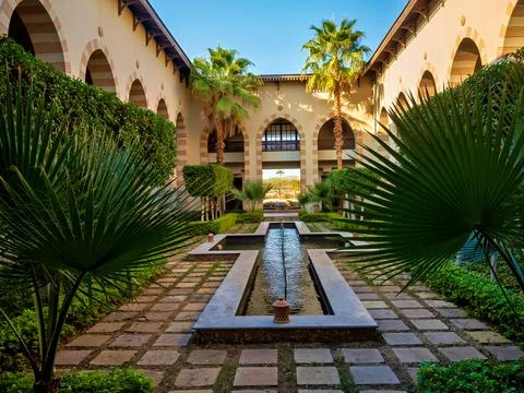 Courtyard of a hotel complex, Egypt Stock Photos