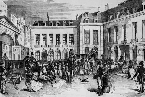 Courtyard of the hotel de la poste, painting of paris by edmond texier, publi Stock Illustration