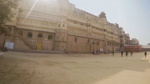 Courtyard of Junagarh Fort front of main palace Bikaner Stock Footage 90829536