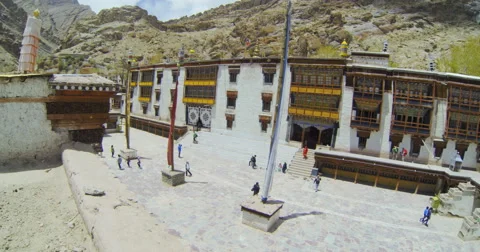 The courtyard of the main building of the complex lamasery (gompa) Hemis Stock Footage 68944354