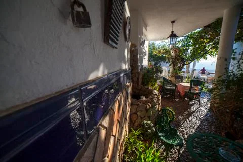 Courtyard of Molino De Los Abuelos Hotel, Comares, Malaga, Spain Stock Photos