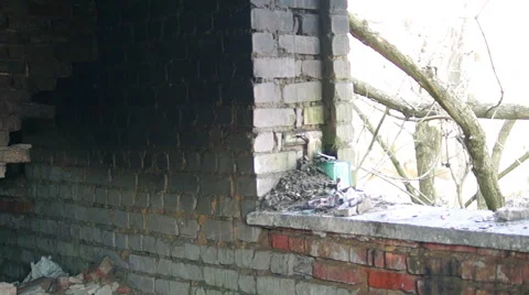 Courtyard of an old building, large Windows, on a background of green plants Video stock 57322774