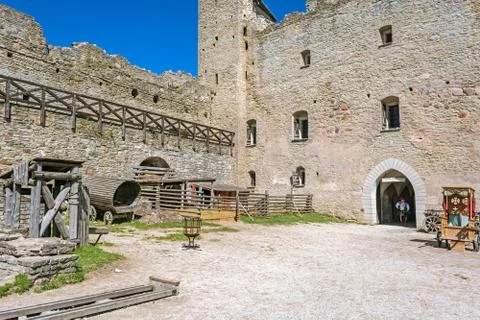 In the courtyard of the old castle. Stock Photos