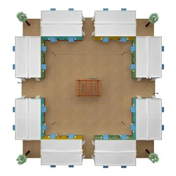 Courtyard of a small settlement on top of the view Stock Illustration